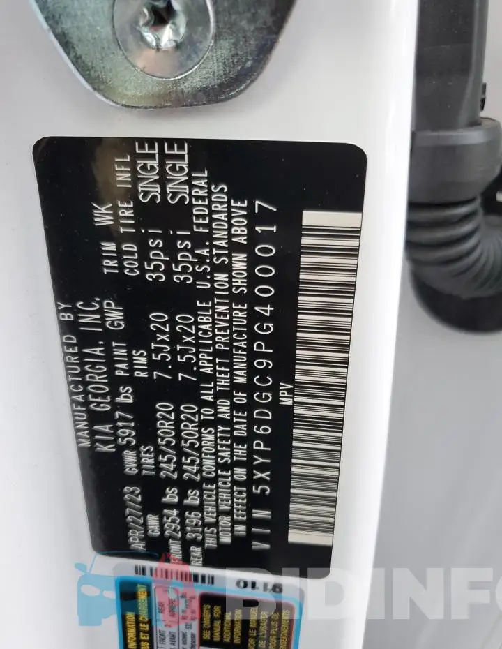 5XYP6DGC9PG400017 Photo# 13