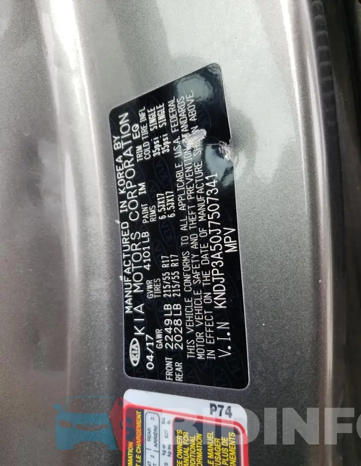 KNDJP3A50J7507341 Photo# 12