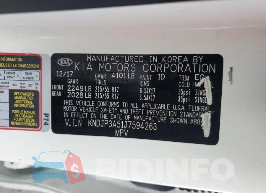 KNDJP3A51J7594263 Photo# 12