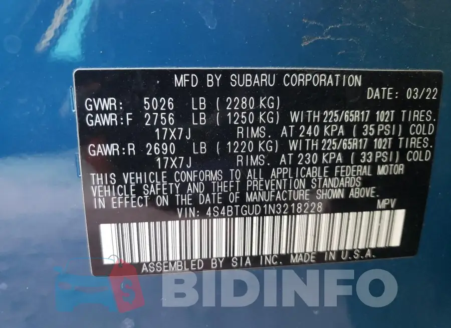 4S4BTGUD1N3218228 Photo# 13