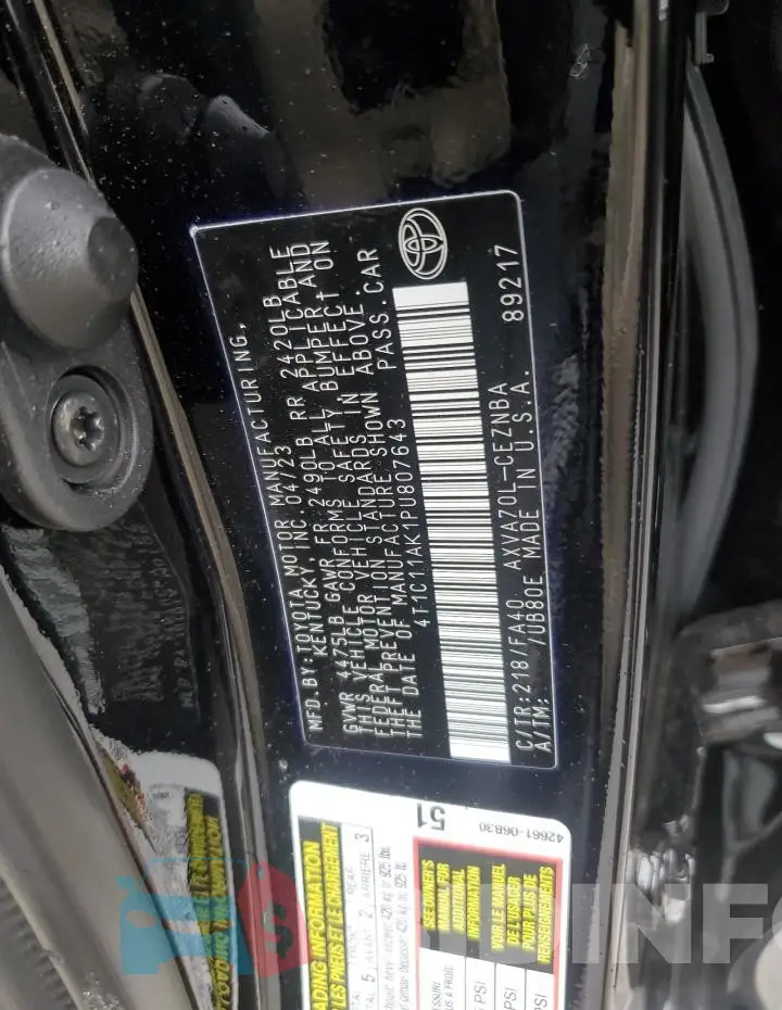 4T1C11AK1PU807643 Photo# 13