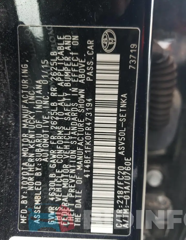 4T4BF1FK0FR473194 Photo# 12