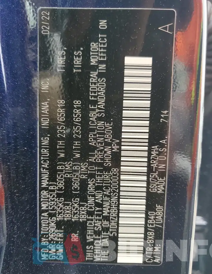5TDHZRBH9NS200038 Photo# 12