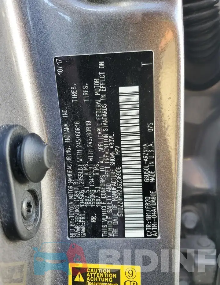 5TDZZRFH2JS236906 Photo# 12