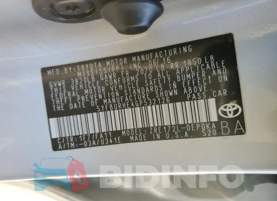 5YFBURHE4GP532126 Photo# 13