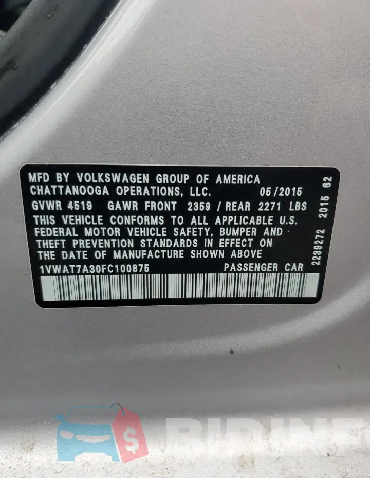 1VWAT7A30FC100875 Photo# 12