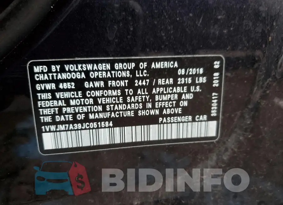 1VWJM7A39JC051584 Photo# 12