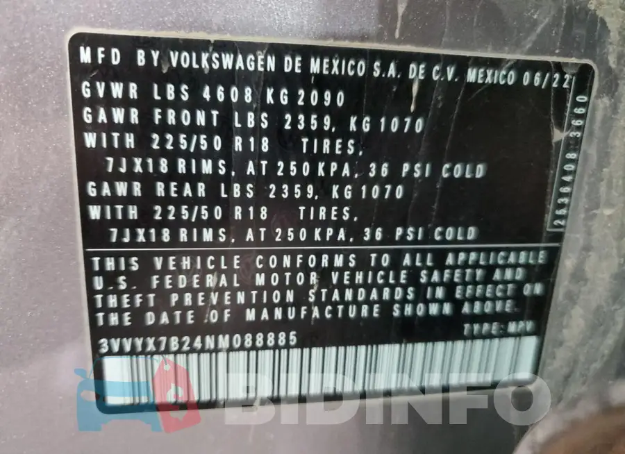 3VVYX7B24NM088885 Photo# 14