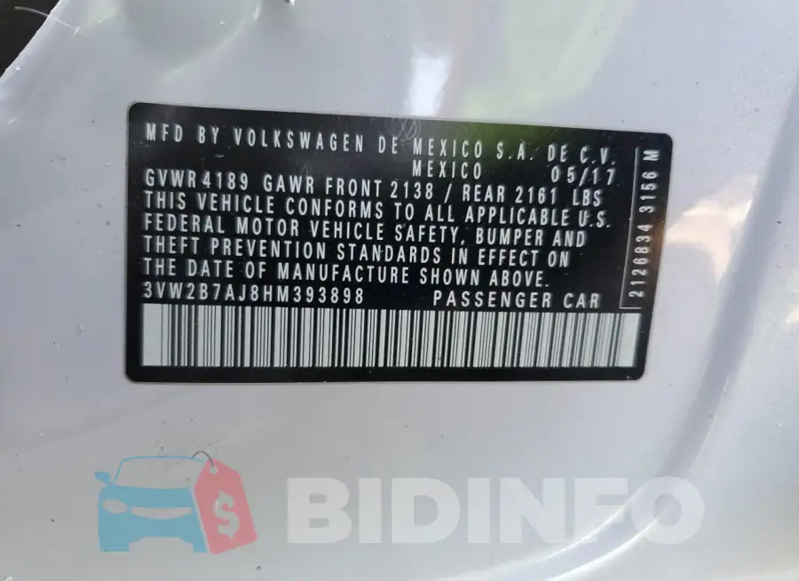 3VW2B7AJ8HM393898 Photo# 12