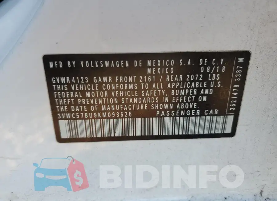 3VWC57BU9KM093525 Photo# 13
