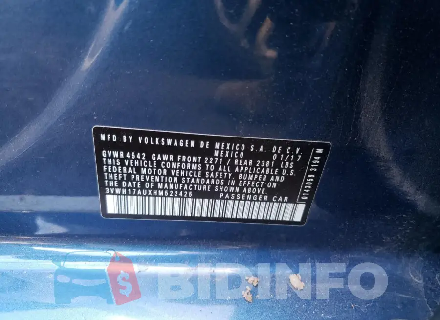 3VWH17AUXHM522425 Photo# 12