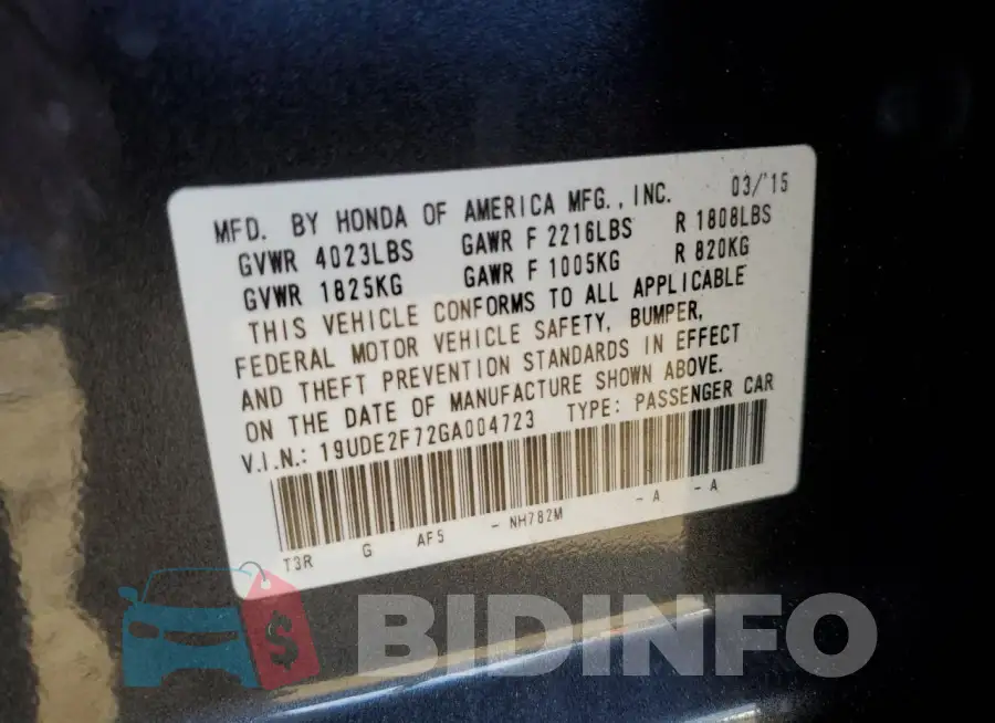 19UDE2F72GA004723 Photo# 12