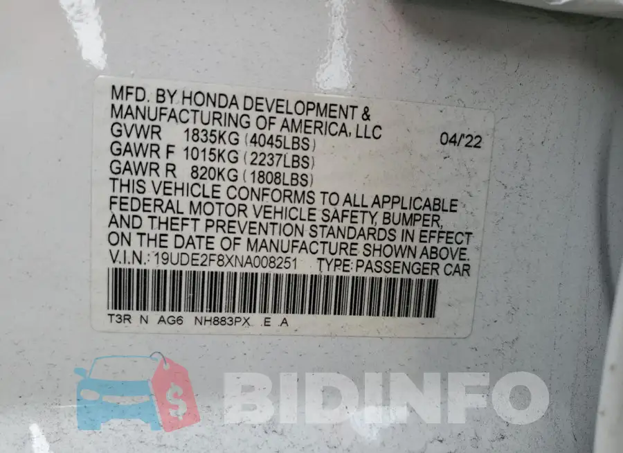 19UDE2F8XNA008251 Photo# 13