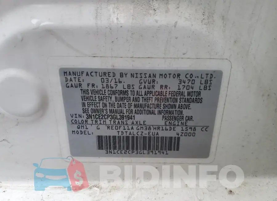 3N1CE2CP3GL391941 Photo# 12
