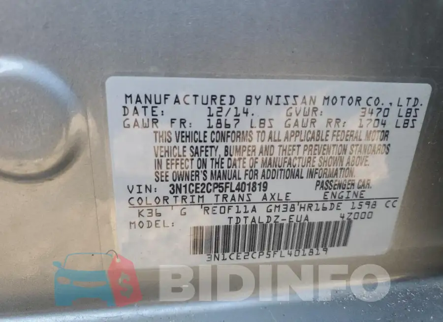 3N1CE2CP5FL401819 Photo# 12