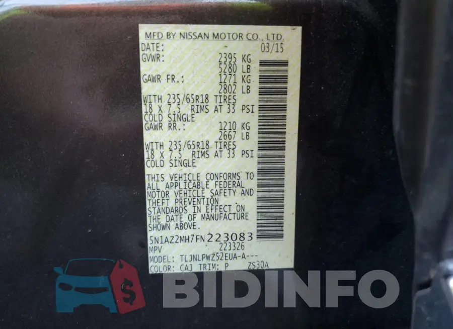 5N1AZ2MH7FN223083 Photo# 13