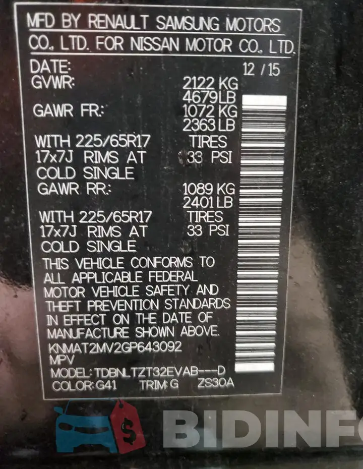 KNMAT2MV2GP643092 Photo# 13