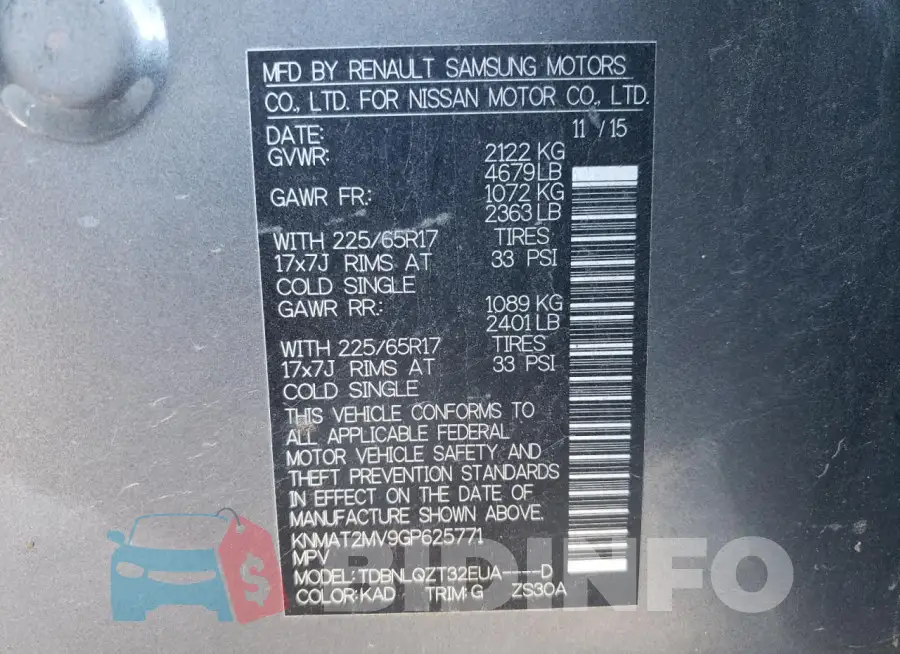 KNMAT2MV9GP625771 Photo# 14