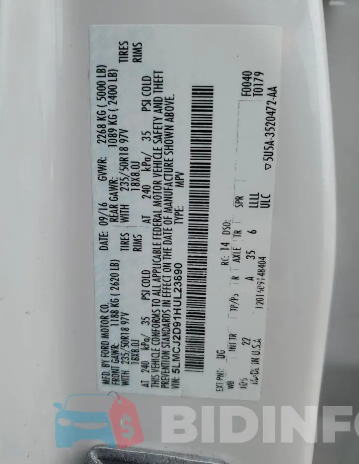 5LMCJ2D91HUL23890 Photo# 13