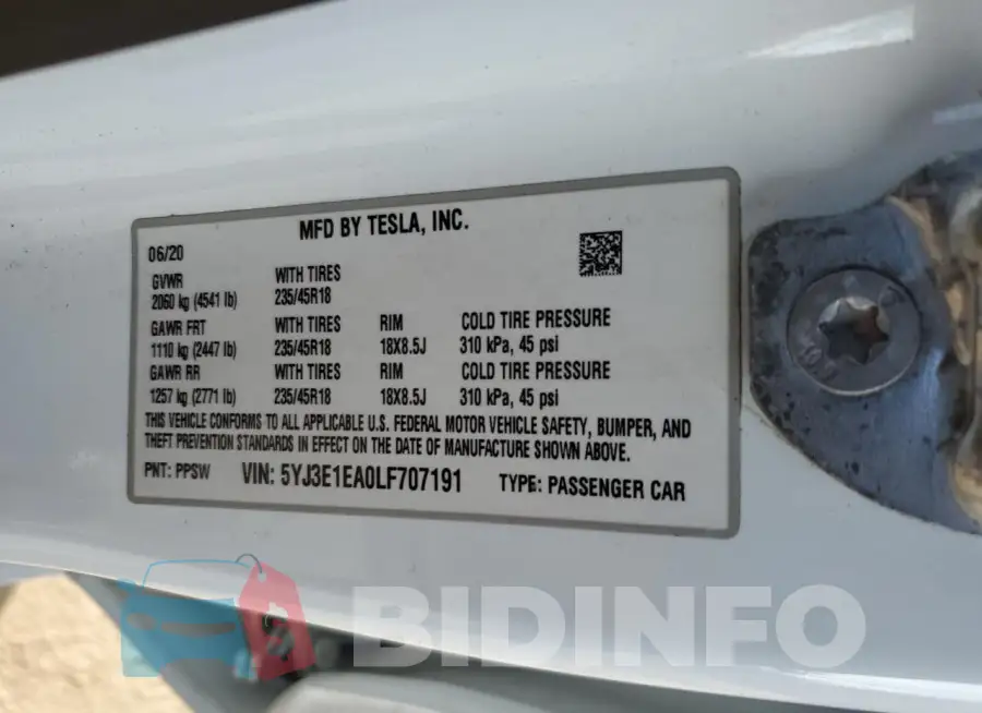 5YJ3E1EA0LF707191 Photo# 12