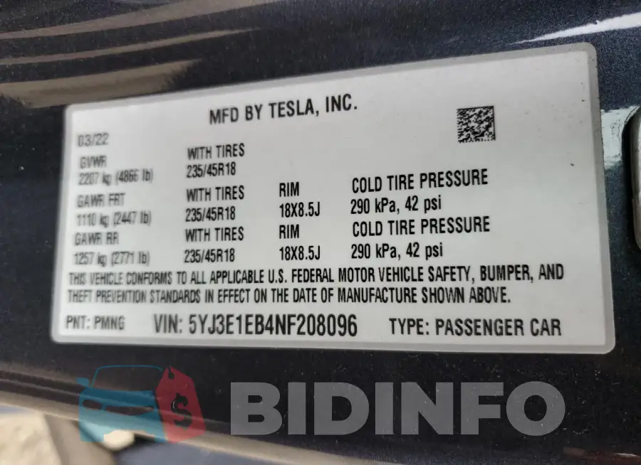 5YJ3E1EB4NF208096 Photo# 12