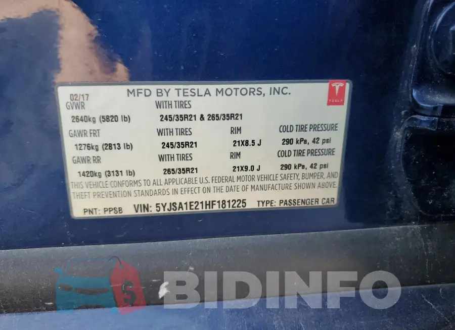 5YJSA1E21HF181225 Photo# 13