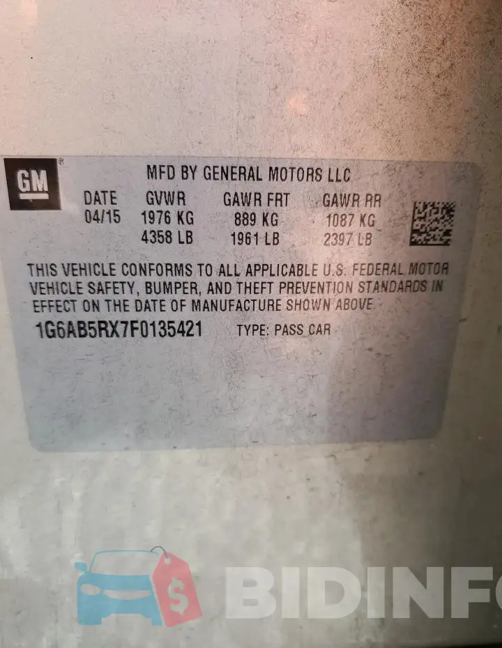 1G6AB5RX7F0135421 Photo# 12