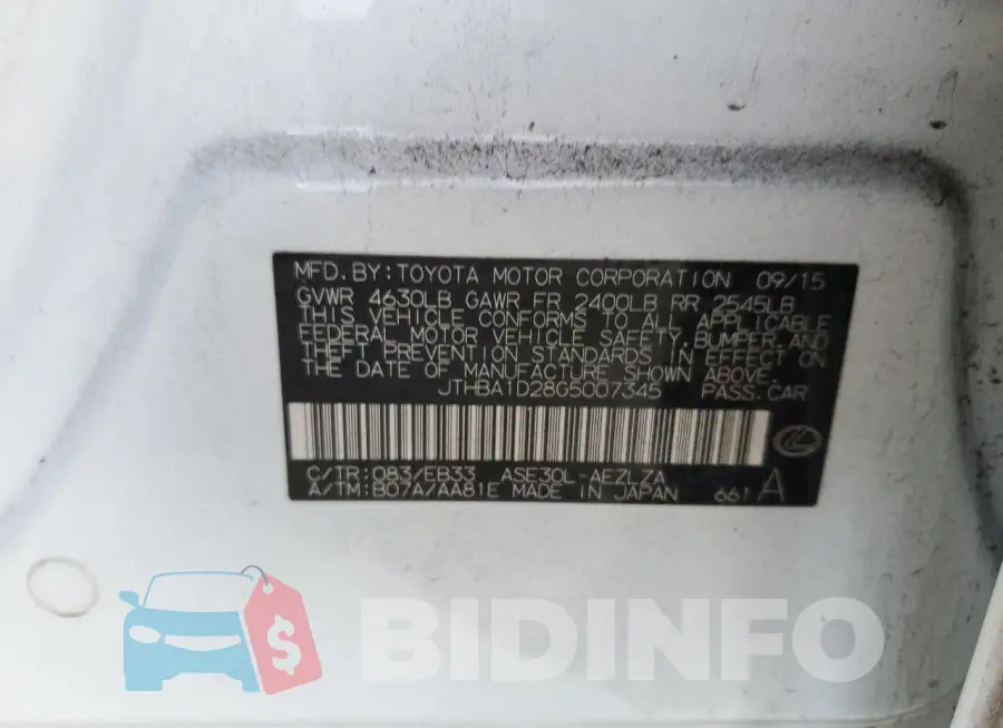 JTHBA1D28G5007345 Photo# 12