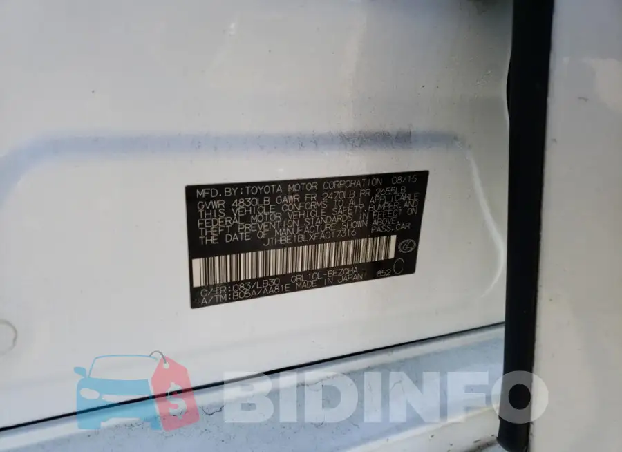 JTHBE1BLXFA017316 Photo# 12
