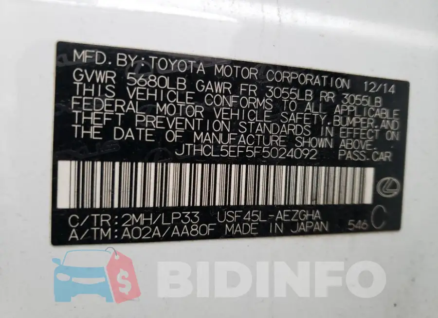 JTHCL5EF5F5024092 Photo# 10