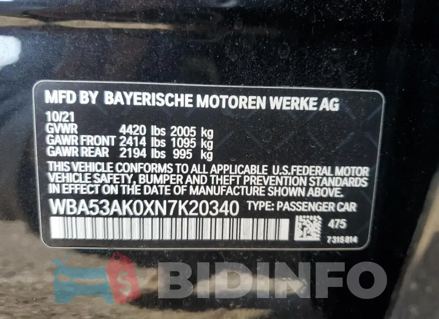 WBA53AK0XN7K20340 Photo# 12