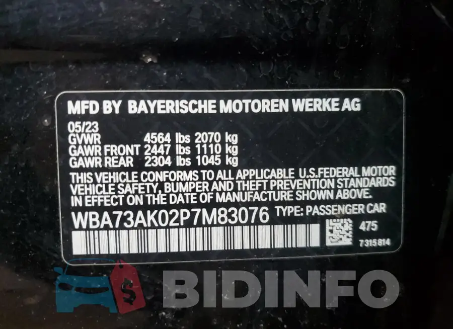 WBA73AK02P7M83076 Photo# 12