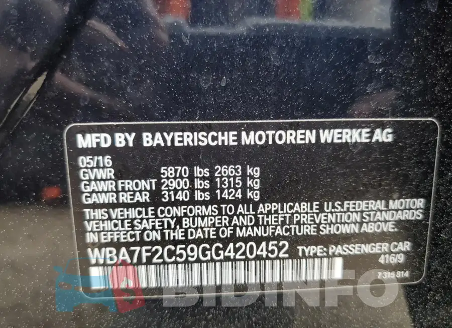 WBA7F2C59GG420452 Photo# 12
