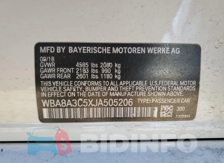 WBA8A3C5XJA505206 Photo# 12