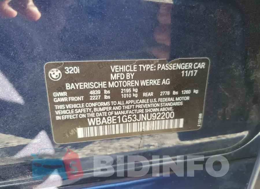 WBA8E1G53JNU92200 Photo# 12
