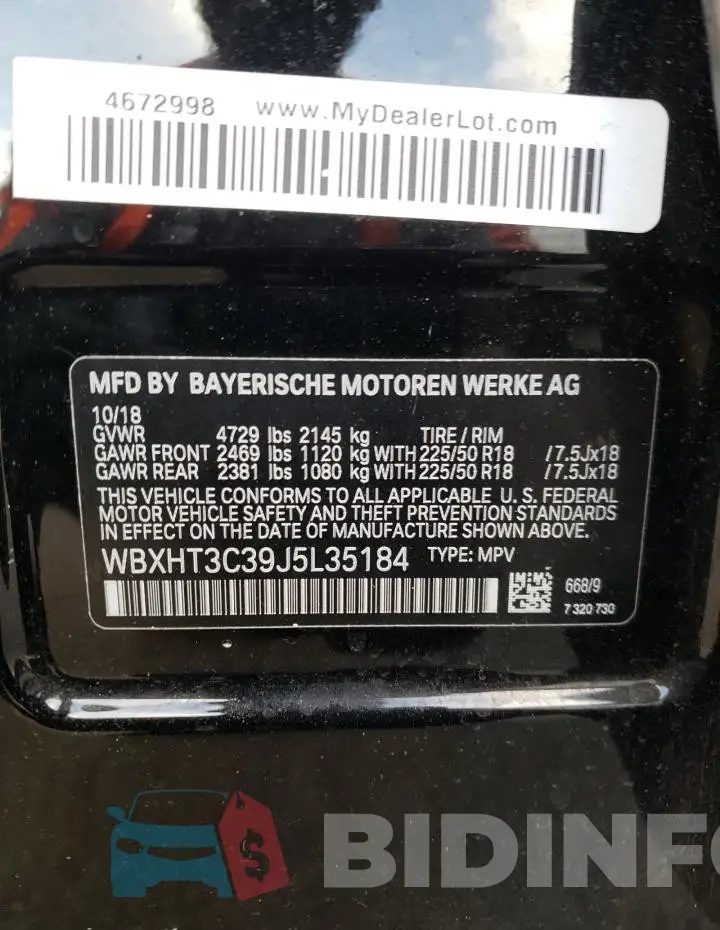 WBXHT3C39J5L35184 Photo# 13