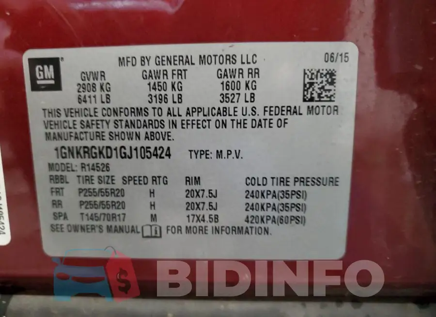 1GNKRGKD1GJ105424 Photo# 13
