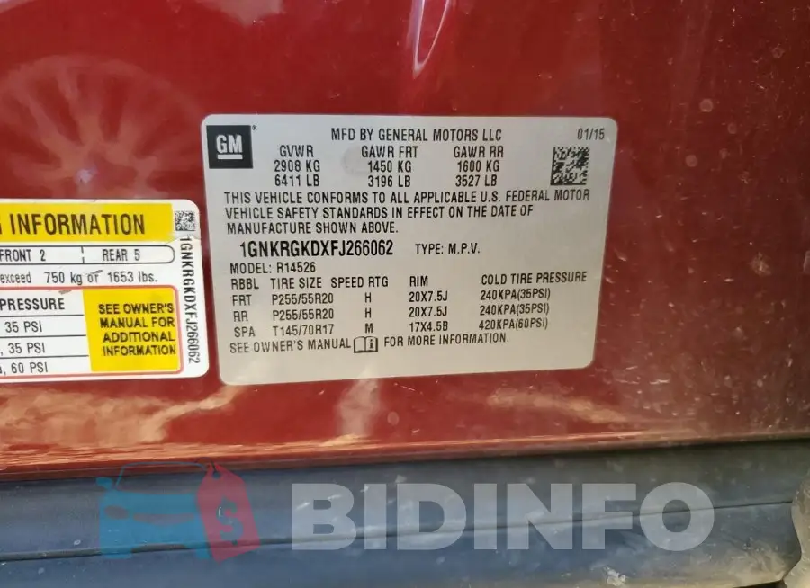 1GNKRGKDXFJ266062 Photo# 13