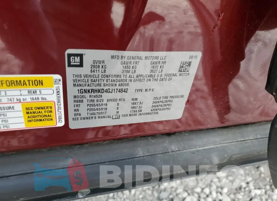 1GNKRHKD4GJ174842 Photo# 14