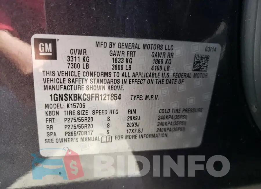 1GNSKBKC9FR121854 Photo# 12