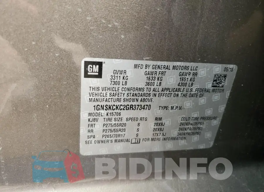 1GNSKCKC2GR373470 Photo# 13