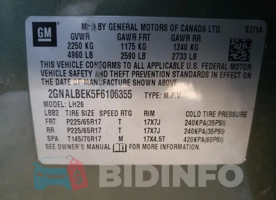 2GNALBEK5F6106355 Photo# 13