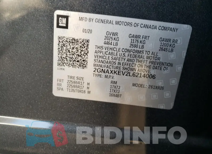 2GNAXKEV2L6214006 Photo# 13
