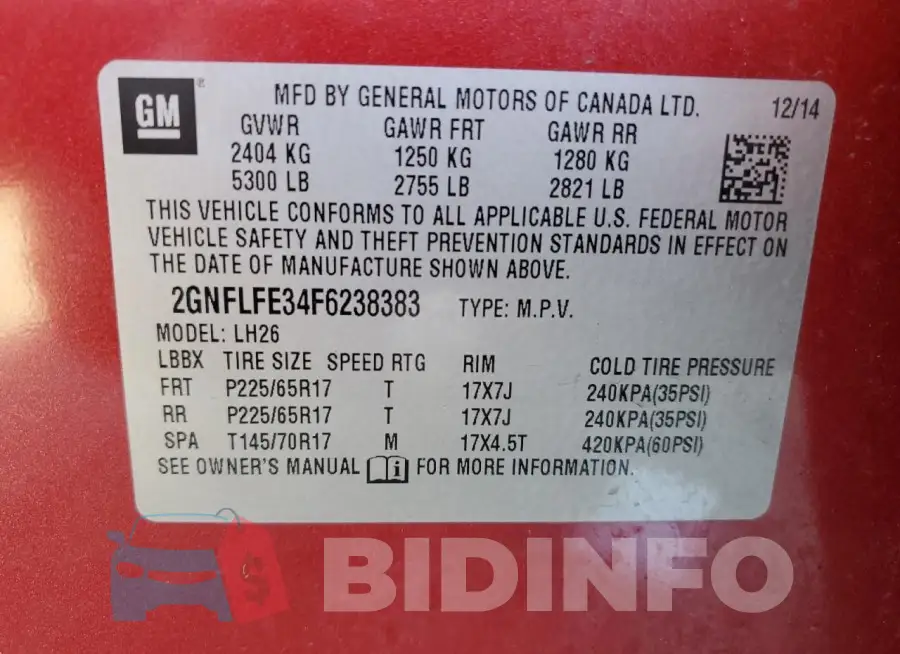 2GNFLFE34F6238383 Photo# 12