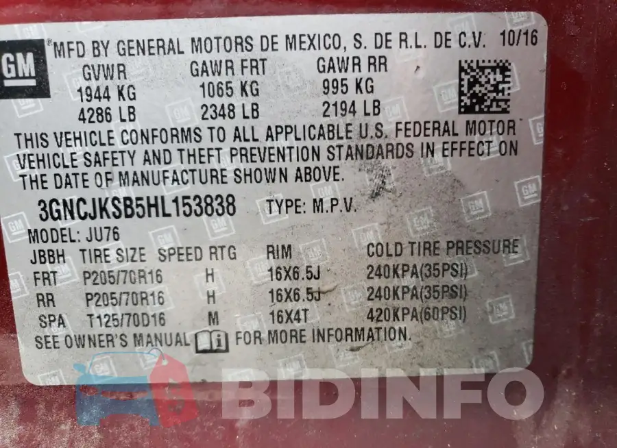3GNCJKSB5HL153838 Photo# 12
