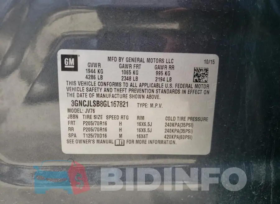 3GNCJLSB8GL167821 Photo# 13