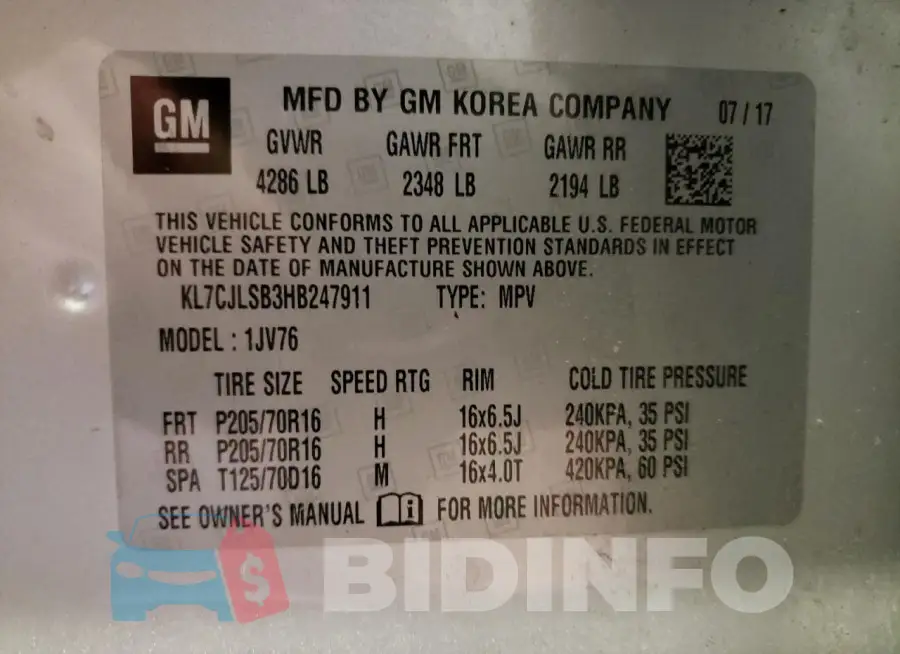 KL7CJLSB3HB247911 Photo# 13