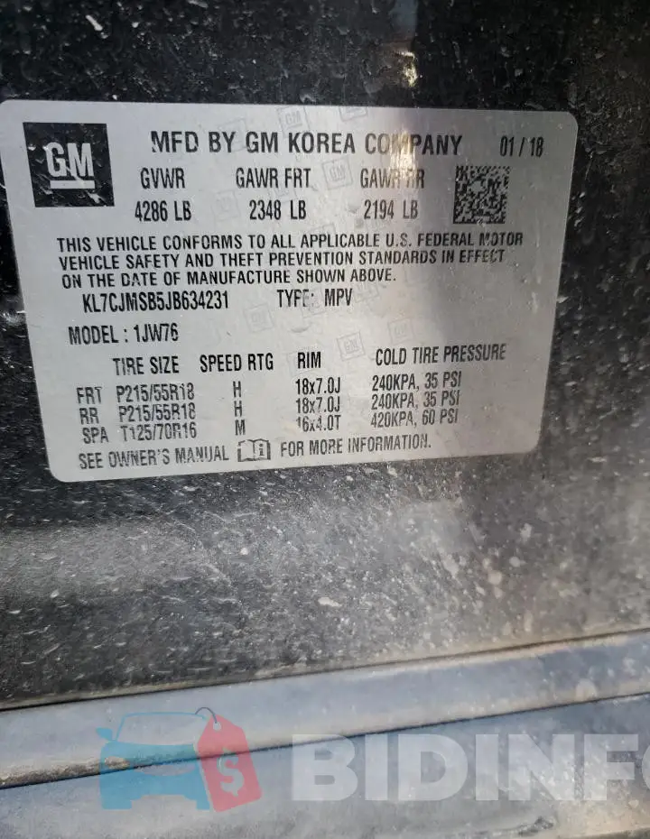 KL7CJMSB5JB634231 Photo# 12