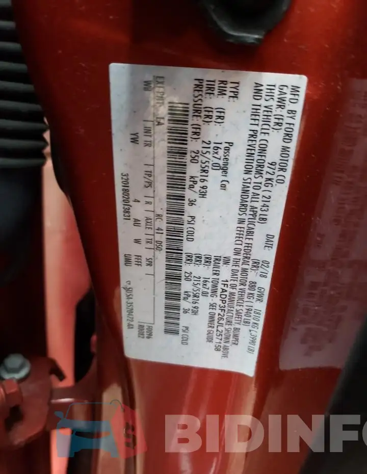 1FADP3F26JL257158 Photo# 12