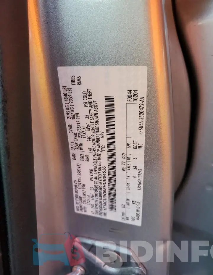 1FMCU9G98HUB04536 Photo# 12